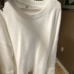 ANRABESS Knit Pullover Sweater White Crew Neck Long Sleeve Women's Size S