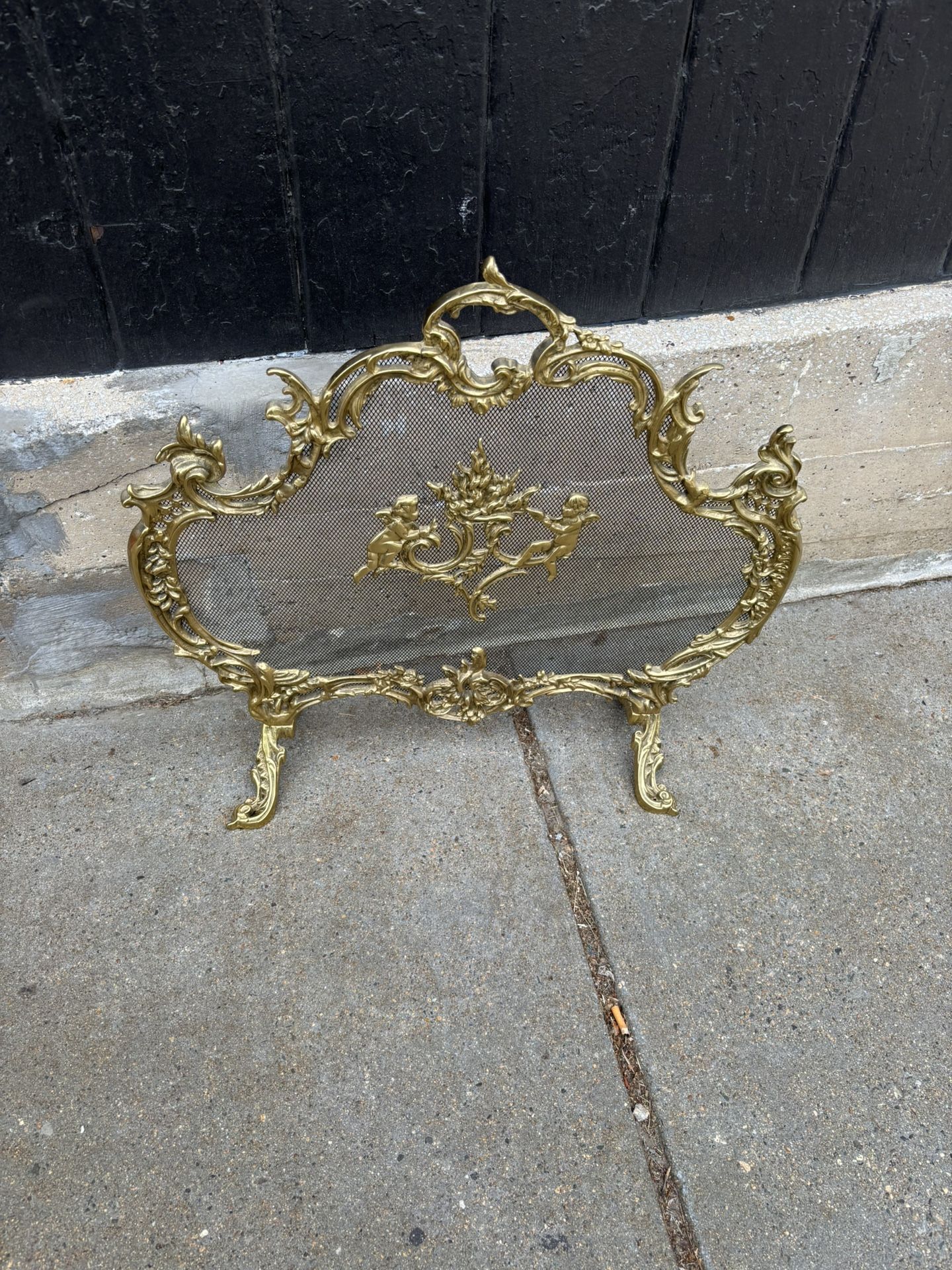 French Brass Heavy Fire Screen With Cupids