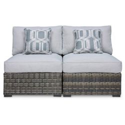 Wicker Outdoor Lounge Chairs w/ Cushions (Set of 2)