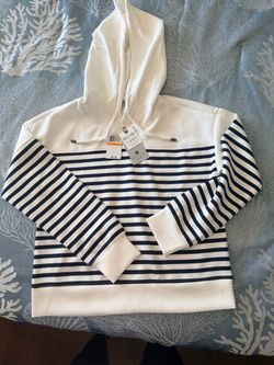 Navy Striped White Pullover Hoodie with Tags