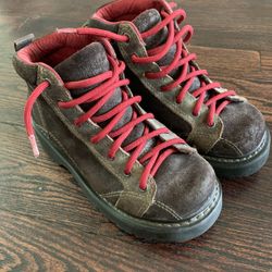 Vintage American Eagle Womens sz 5 Chunky Boots Y2K Brown Suede Leather Lace Up