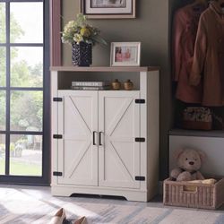 6-Tier Shoe Storage Cabinet, Farmhouse Shoe Rack Organizer Cabinet With Adjustable Shelf & 2-Tier Open Storage, Freestanding Shoe Cabinet Storage With