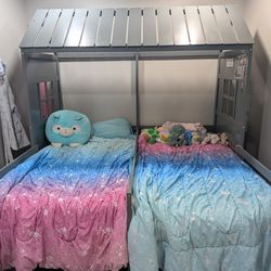 "House" style side by side twin bed frame
