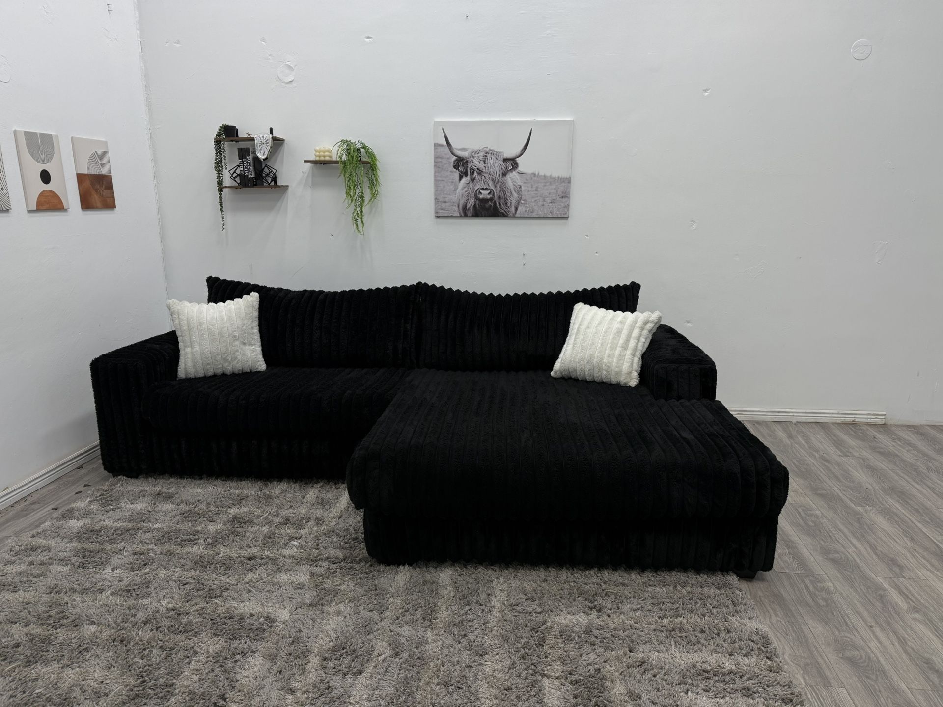 Black Sectional Corduroy Couch - Free Delivery 