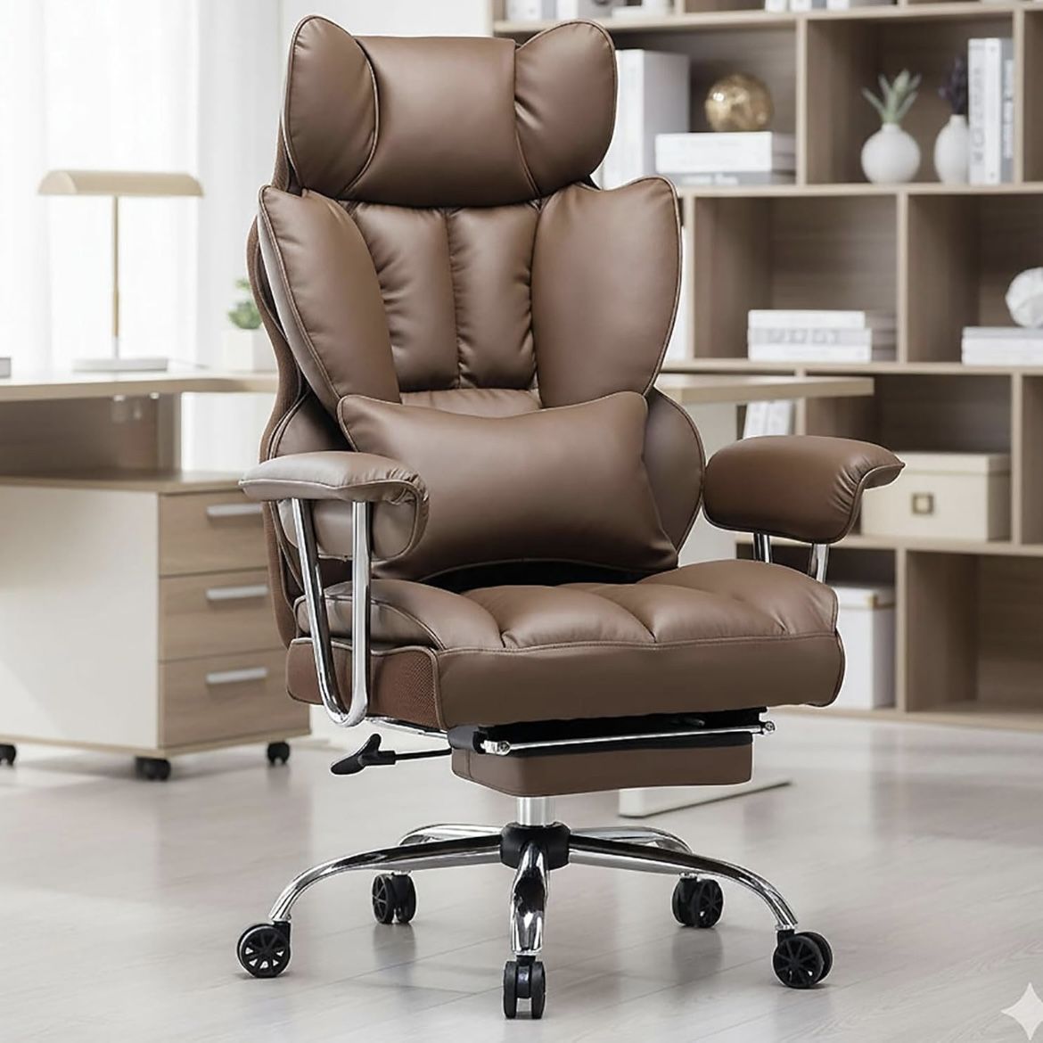 Office Chair 400lbs – PU Leather Executive Office Chair with Lumbar Support & Leg Rest