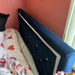 Full Size Bed Frame .. Dark Blue Velvet With Bling 