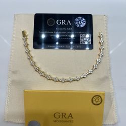 VVS  GRA Certified Moissanite 8 inch Gold Tennis Bracelet  