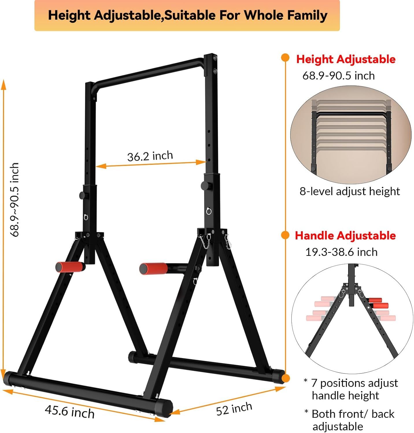 DOBESTS Foldable Power Tower Pull Up Bar Dip Station Adjustable Multifunction Workout Pull Up Tower Station Gym Strength Training Equipment for Home O