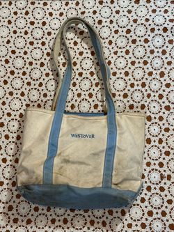 VTG 80s LL Bean Boat & Tote Bag USA Canvas blue Trim Work Shop Carry All Worn
