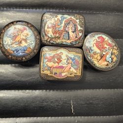 Vintage Russian Fairy Tale Music Jewelry Trinket Box Porcelain '90 Work Set Of 4