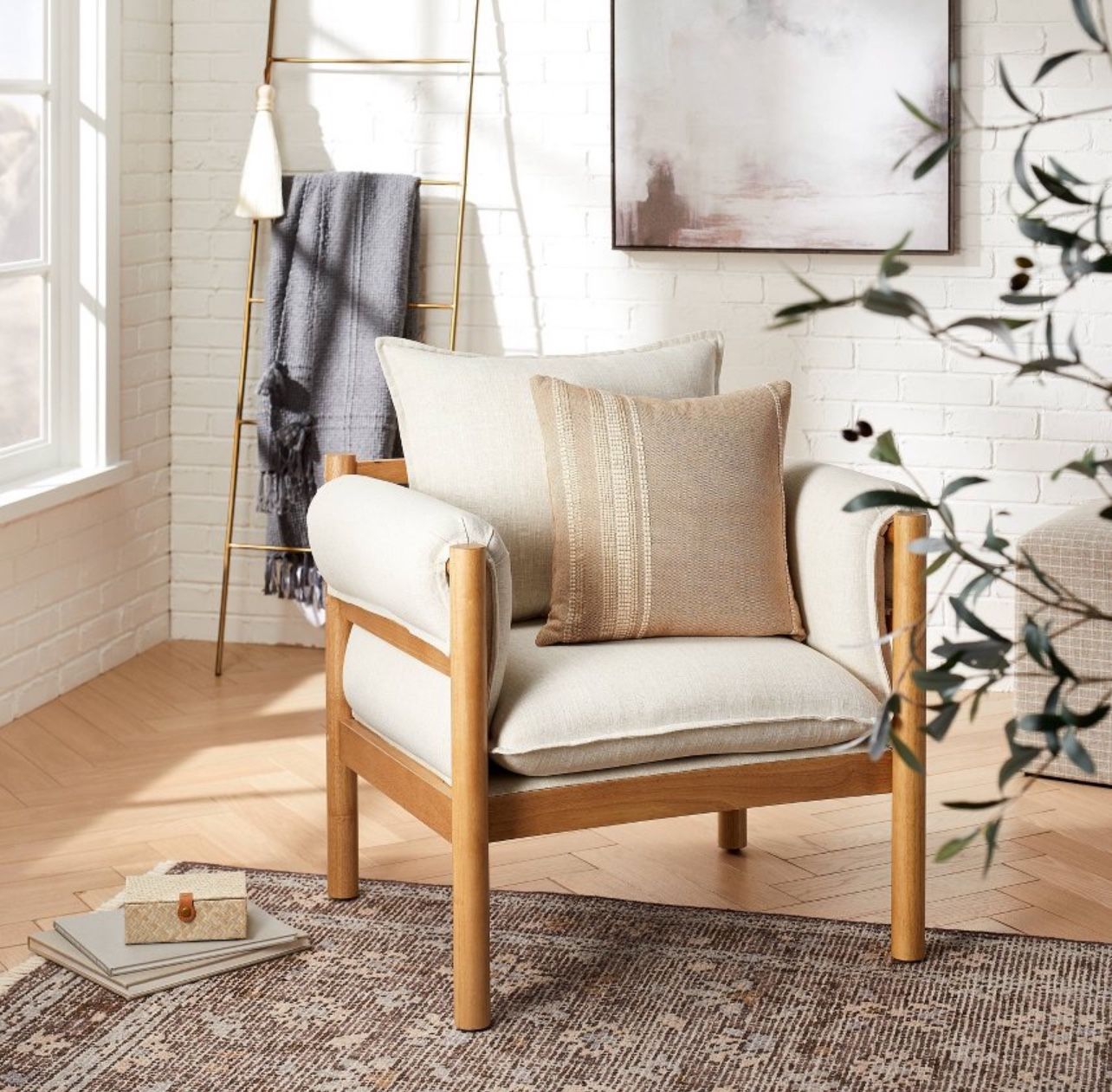 Arbon Wood Dowel Accent Chair with Cushion Arms Beige - Threshold designed with Studio McGee