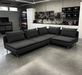 Sectional, 4-seat corner, with open end/Fridtuna dark gray
