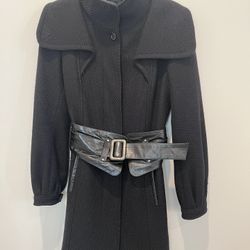 Mackage Black Wool Coat With Leather Belt 