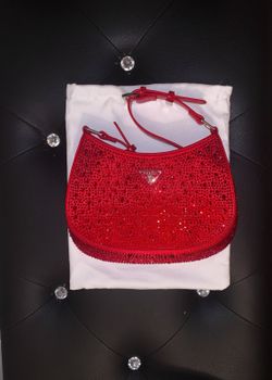 𝐏𝐫𝐚𝐝𝐚  Women's Cleo Satin Bag with Crystals RED