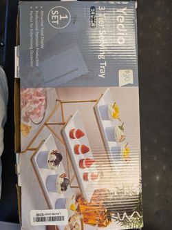 3-Tier Melamine Serving Tray Set, 14 x 7 in, Gold Stand
Melamine Reusable Platters with Metal Display Stand for Cupcakes, Desserts, Fruit, Cookies, Pa
