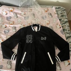 Huf x Chocolate Bomber Jacket Button Up Embroidered Logo Men’s Size Large Black