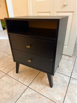 Modern Black Nightstand with 2 Drawers – Good Condition – $25 OBO