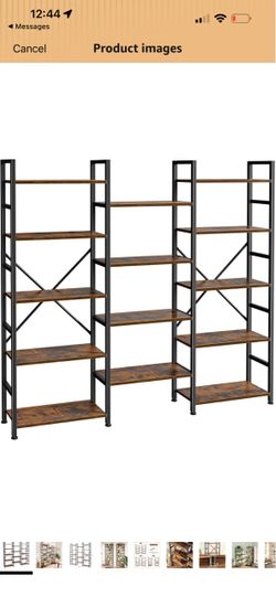 SUPERJARE Triple Bookshelf, Bookcase with 14 Open Display Shelves, Wide Book Shelf Book Case for Home & Office, 5 Tier, Brown