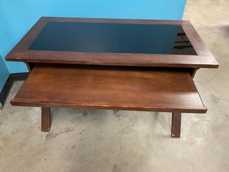 WHALEN Astoria Glass and Espresso Cross Legged Desk with Pull Out Keyboard Tray