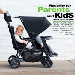 Joovy Caboose Too Ultralight Graphite Stand-On Double Stroller with Universal Car Seat Adapter, 3-Way Reclining Seats DOUBLE STROLLER