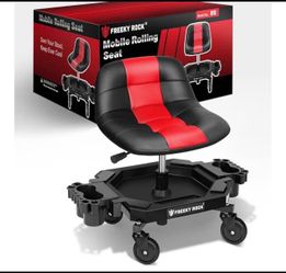 Rolling Stool with Wheels, Adjustable Height Pneumatic Garage Work Mechanic Stool Seat with Backrest