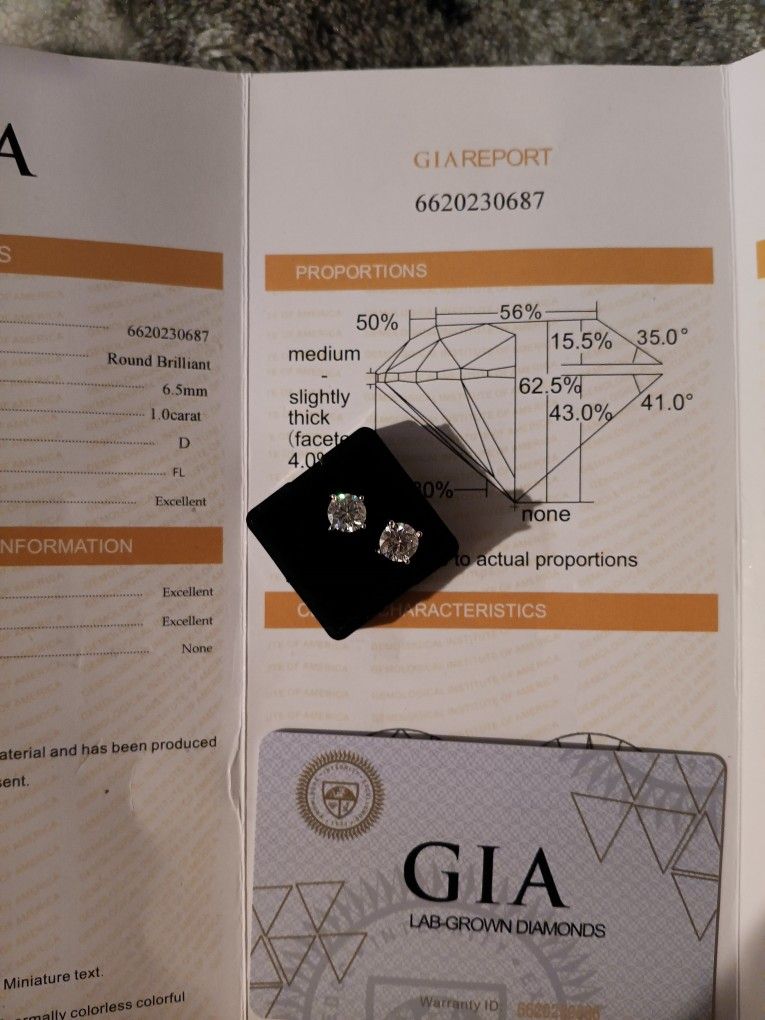 G IA lab grown diamond d color flawless.Excellent excellent college