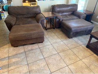 Couch set, 2 chairs, ottomans, and couch plus tables