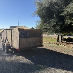 Trailer w/ midget racers, old mustang, boat