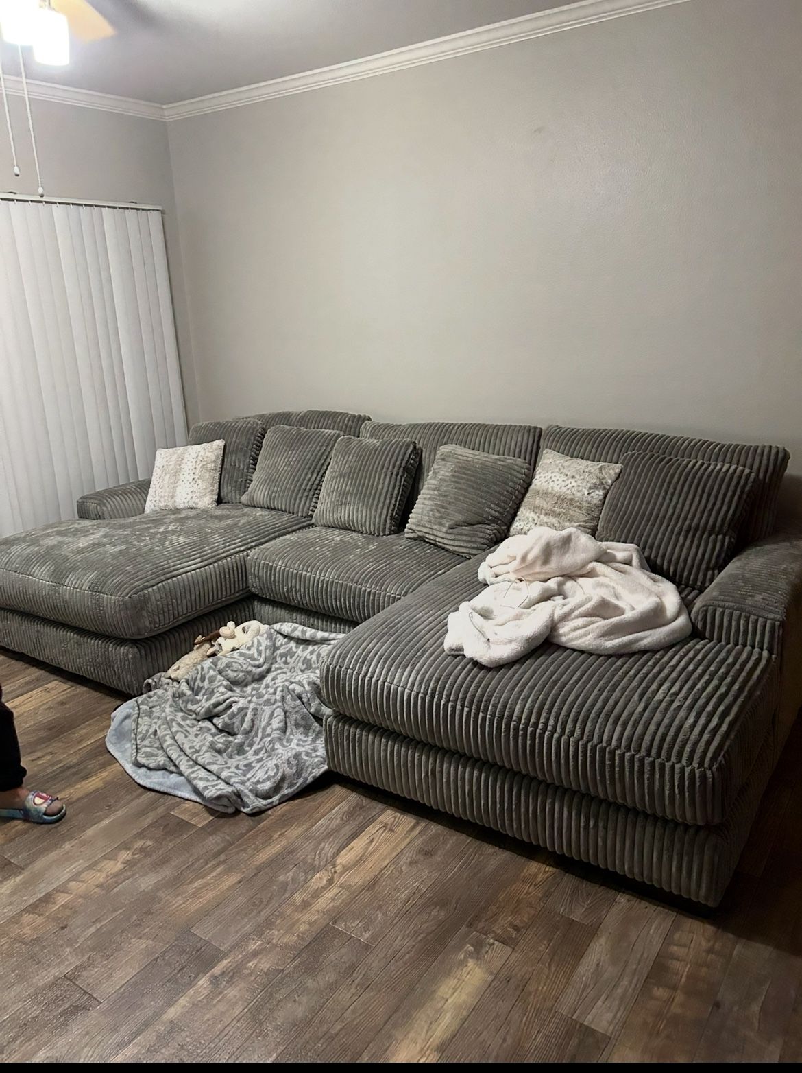 Dark Grey Comfy Corduroy Couch With Double Chase ($600)obo