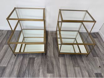 Pair of Gold Tiered Glass and Mirror End Tables