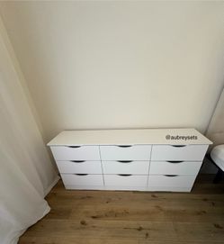 White 9 drawer dresser with rails