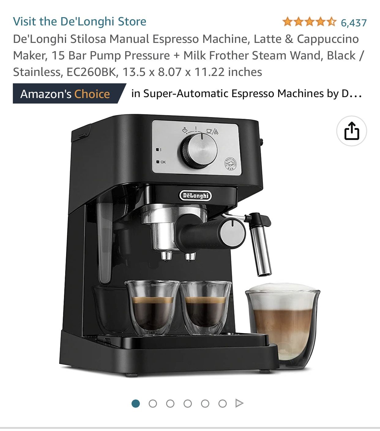 De'Longhi Stilosa Manual Espresso Machine, Latte Cappuccino