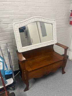 White wicker mirror 36 inches long 24 inches high