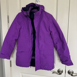NWOT Lands End Kids Winter 3 in 1 Waterproof Coat Purple Sz Large with Zip In Shell