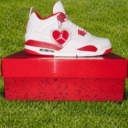 Jordan Air Jordan 4 Retro Custom White Red Valentine Heart Men's Sneakers