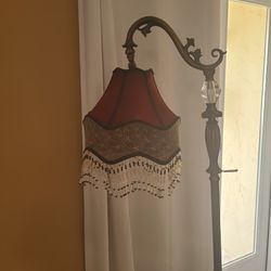 Victorian Style Flooe Lamp With Deep Red/maroon And Tan Embroidered Shade