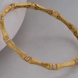 Bamboo Gold plated with Geometric Zircon Bangle
