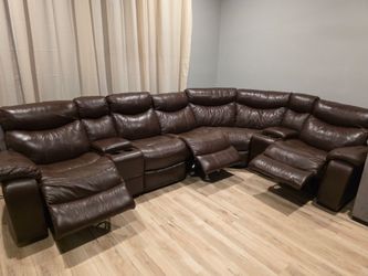 Brown leather sectional recliner