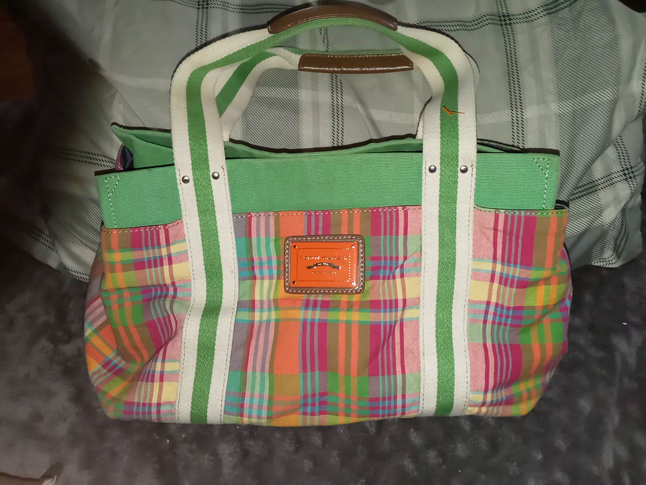 Tommy Hilfiger purse American calssics green plaid handbag with leather trim