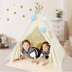 Costway Kids Canvas Play Tent Foldable Playhouse Toys for Indoor Outdoor