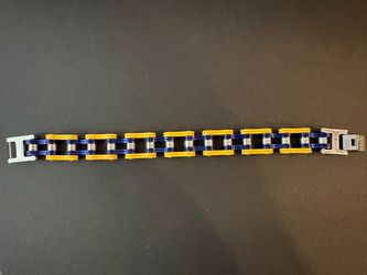 8” Blue and Yellow Mens Motorcycle Bike Chain Bracelet Heavy Sturdy Stainless Steel