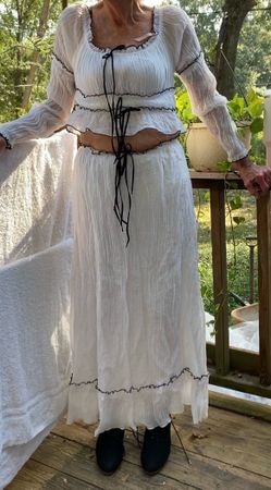 White Cottagecore Two-Piece Crop Top and Maxi Skirt Set