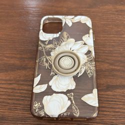 iPhone 11 Case With Pop Socket In A Champagne, Gold Flower Decor