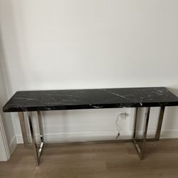🖤 Modern Console Table – Genuine Black Marble Top & Chrome Base