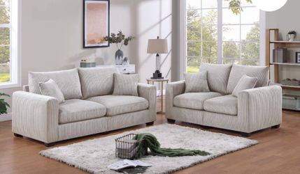 SOFA AND LOVE SEAT SET CORDUROY AVAILABLE IVORY,BLACK OR GRAY (F8428) DELIVER AVAILABLE $449