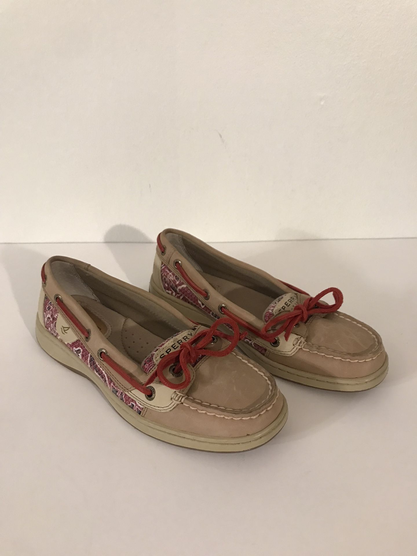 Sperry Top-Sider Angelfish Sequin & Red Paisley Print Leather Boat Shoes Size 6M