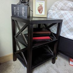 3 Tier Wood End Table with Storage Shelves, X Shape Frame