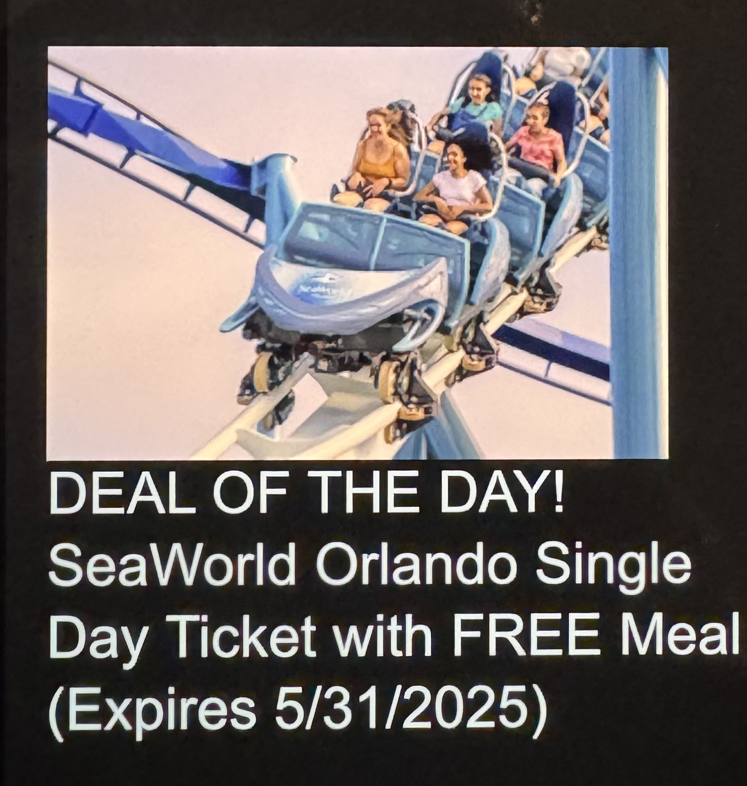 Seaworld Orlando - 4 Single Day Tickets with Free Meal ($80 each) - Valid Until 5/31/2025