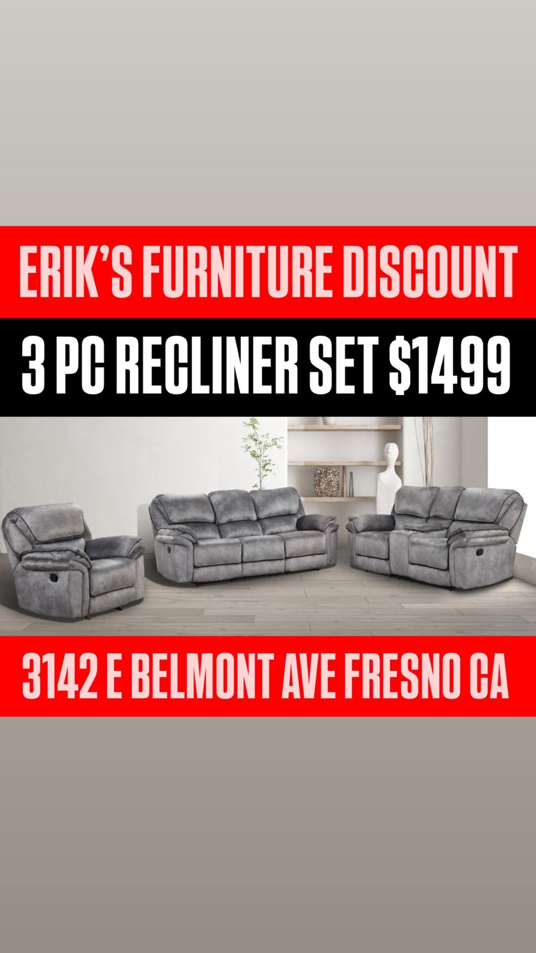 Gray Leather Reclining Set