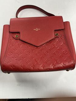 RED LEATHER LOUIS VUITTON MONOGRAM TROCADERO HAND BAG, IN USED CONDITION, NO BOX OR DUSTBAG, ENTRUPY VERIFIED